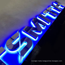 Outdoor stainless steel mirror backlit letter sign custom metal business sign logo led store compnay name sign